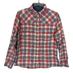Jachs Girlfriend BEA Flannel Shirt Mens Small Blue Plaid Long Sleeve Snap‎
